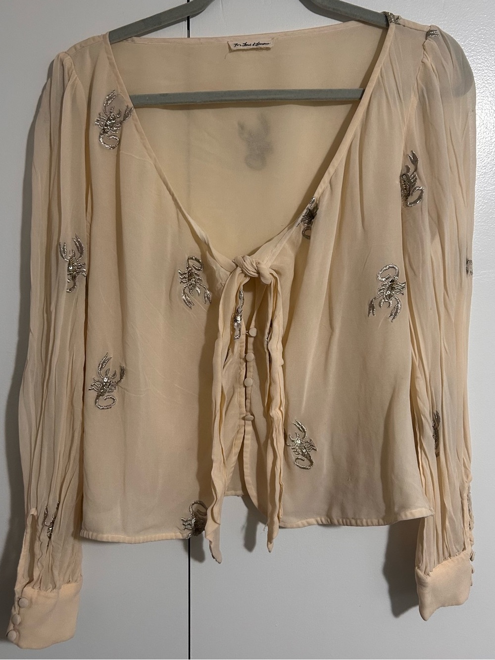 For Love & Lemons Cream Embroidered Tie-Front Blouse